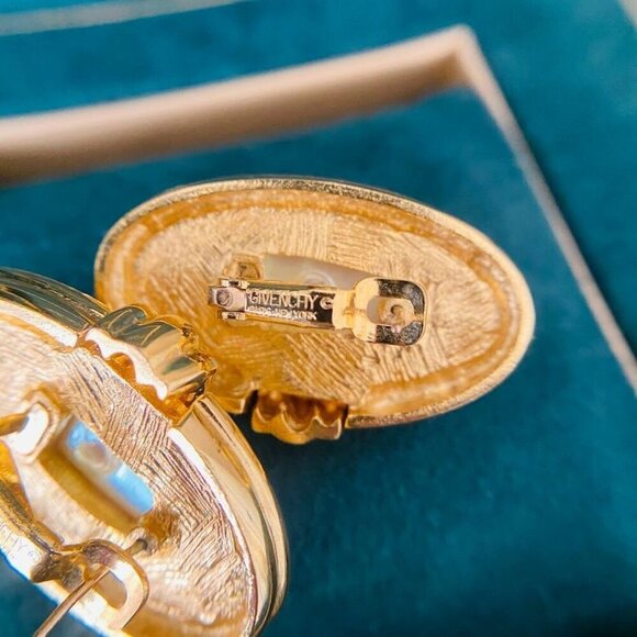 Vintage Givenchy Oval Pearl Cabochon Earrings Pierced - Picture 3 of 5